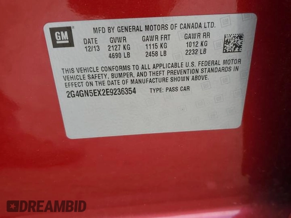 2014 Buick Regal Premium I z VIN 2G4GN5EX2E9236354, wystawiony jako Copart lot #56897205 z przebiegiem 77 147 mil mil oraz Szkoda całkowita • Salvage title. Historia ofert i sprzedaży dostępna na DreamBid. Obrazek 12.
