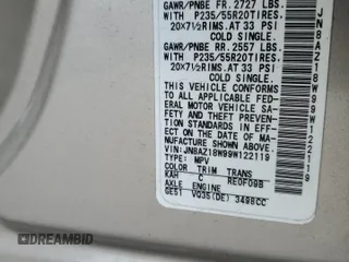 2009 Nissan Murano SL with VIN JN8AZ18W99W122119, listed as a Copart auction lot 53367015 with 179,801 mi miles and Salvage Title. Bid and sale history available at DreamBid. Image 15.