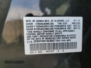 2012 Honda Pilot EX-L with VIN 5FNYF4H73CB027144, listed as a Copart auction lot 50117635 with 148,236 mi miles and Clean Title. Bid and sale history available at DreamBid. Image 13.