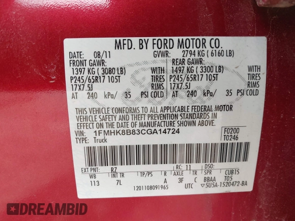 2012 Ford Explorer with VIN 1FMHK8B83CGA14724, listed as a IAAI auction lot 41867081 with 212,126 mi miles and . Bid and sale history available at DreamBid. Image 9.