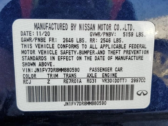 2021 Infiniti Q50 Red Sport 400 with VIN JN1FV7DR8MM880590, listed as a Copart auction lot 47741635 with 25,533 mi miles and Salvage Title. Bid and sale history available at carsss.com. Image 12.