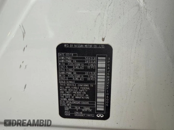2019 Infiniti QX50 Luxe z VIN 3PCAJ5M32KF106005, wystawiony jako Copart lot #59444345 z przebiegiem 69 543 mil mil oraz Szkoda całkowita • Salvage title. Historia ofert i sprzedaży dostępna na DreamBid. Obrazek 10.