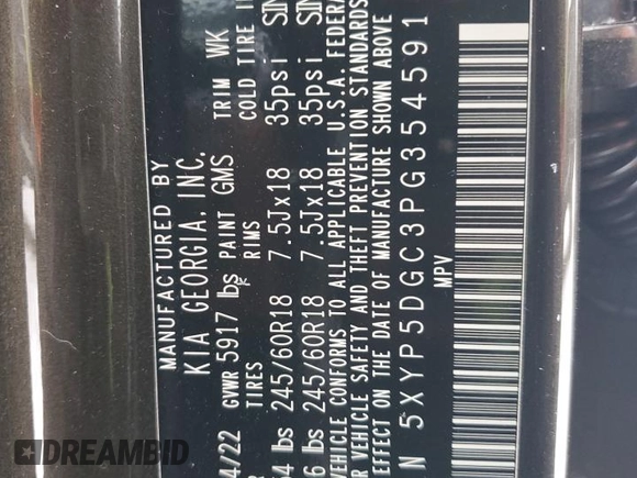 2023 Kia Telluride SX Prestige X-Pro with VIN 5XYP5DGC3PG354591, listed as a Copart auction lot 87465074 with 24,545 mi miles and Salvage title. Bid and sale history available at DreamBid. Image 13.
