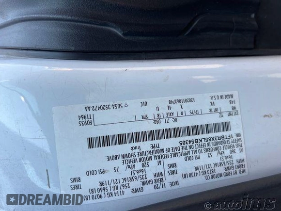 2020 Ford Transit Cargo with VIN 1FTBR3X85LKB54305, listed as a IAAI auction lot 42868187 with 82,829 mi miles and . Bid and sale history available at DreamBid. Image 6.