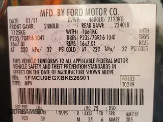 2011 Ford Escape Limited with VIN 1FMCU9EGXBKB26901, listed as a Copart auction lot 49262665 with 208,720 mi miles and Non Repairable. Bid and sale history available at carsss.com. Image 13.