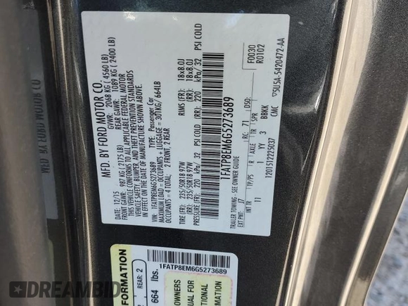 2016 Ford Mustang V6 с VIN 1FATP8EM6G5273689, выставлен на аукционе Copart как лот 57886265 с пробегом 60 464 миль миль и Списание • Salvage title. История ставок и продаж доступна на DreamBid. Изображение 12.