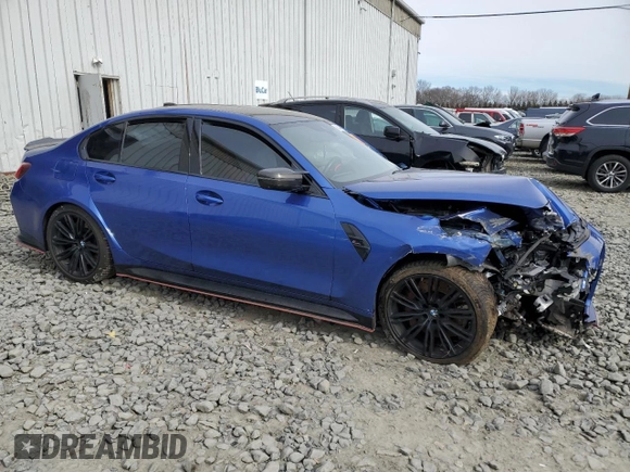 2022 BMW M3 Competition xDrive with VIN WBS43AY01NFL80708, listed as a Copart auction lot 46034615 with Not provided miles and Salvage title. Bid and sale history available at DreamBid. Image 4.