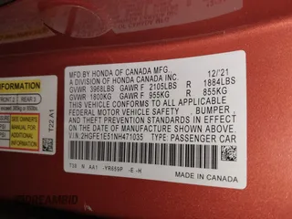 2022 Honda Civic Si with VIN 2HGFE1E51NH471035, listed as a IAAI auction lot 41530936 with 47,516 mi miles and . Bid and sale history available at DreamBid. Image 9.