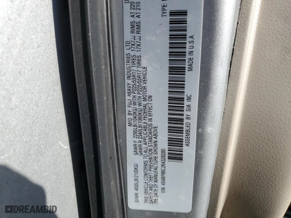 2006 Subaru Legacy Wagon Outback 3.0 R L.L. Bean with VIN 4S4BP86C264328280, listed as a Copart auction lot 83552304 with 134,473 mi miles and Salvage Title. Bid and sale history available at carsss.com. Image 12.