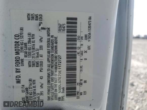 2014 Ford Transit Connect XL с VIN NM0LS7E70E1172727, выставлен на аукционе Copart как лот 55296945 с пробегом 99 215 миль миль и Чистый • Clean title. История ставок и продаж доступна на DreamBid. Изображение 12.