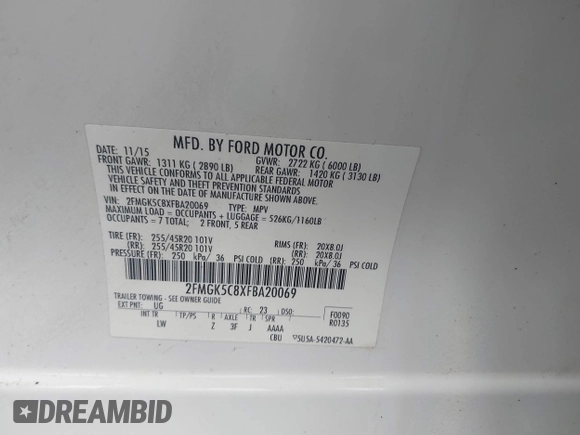2015 Ford Flex SEL z VIN 2FMGK5C8XFBA20069, wystawiony jako IAAI lot #42235861 z przebiegiem 131 776 mil mil oraz . Historia ofert i sprzedaży dostępna na DreamBid. Obrazek 9.