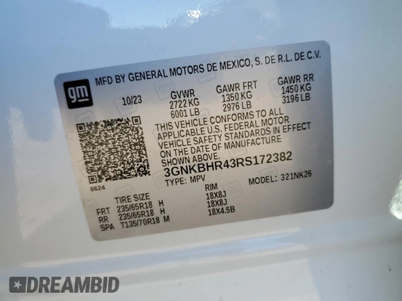 2024 Chevrolet Blazer LT with VIN 3GNKBHR43RS172382, listed as a Copart auction lot 74897124 with 5,348 mi miles and Salvage title. Bid and sale history available at DreamBid. Image 14.