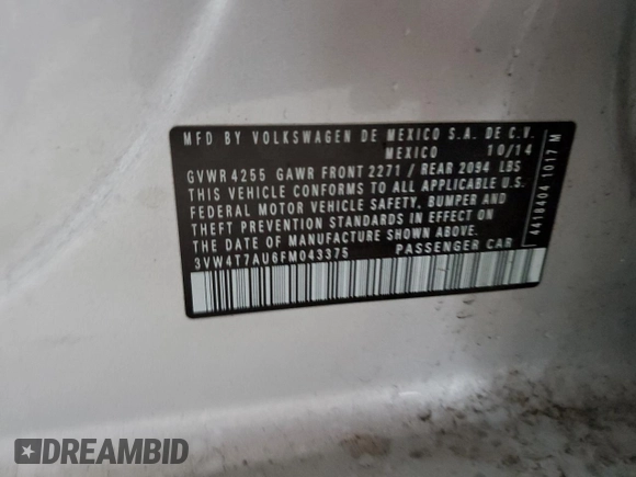 2015 Volkswagen GTI Autobahn z VIN 3VW4T7AU6FM043375, wystawiony jako Copart lot #54059565 z przebiegiem 101 202 mil mil oraz Szkoda całkowita • Salvage title. Historia ofert i sprzedaży dostępna na DreamBid. Obrazek 12.
