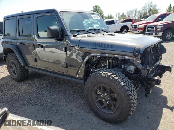 2024 Jeep Wrangler Willys with VIN 1C4PJXDG2RW300449, listed as a Copart auction lot 54367845 with 345 mi miles and Salvage title. Bid and sale history available at DreamBid. Image 4.