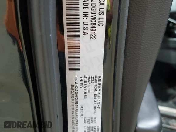 2021 Dodge Durango GT Plus with VIN 1C4RDJDG9MC849122, listed as a Copart auction lot 48773215 with 42,458 mi miles and Salvage Title. Bid and sale history available at carsss.com. Image 14.