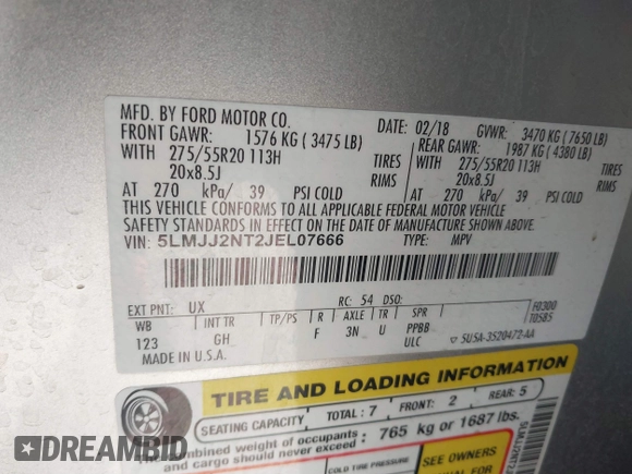 2018 Lincoln Navigator с VIN 5LMJJ2NT2JEL07666, выставлен на аукционе IAAI как лот 41667467 с пробегом 92 192 миль миль и . История ставок и продаж доступна на DreamBid. Изображение 9.
