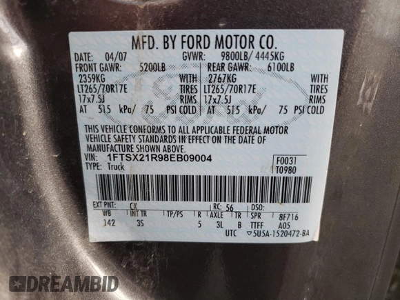 2008 Ford Super Duty F-250 SRW XL with VIN 1FTSX21R98EB09004, listed as a Copart auction lot 85562854 with 136,527 mi miles and Clean Title. Bid and sale history available at carsss.com. Image 12.