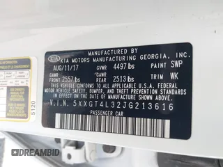 2018 Kia Optima LX z VIN 5XXGT4L32JG213616, wystawiony jako IAAI lot #42408629 z przebiegiem 130 163 mil mil oraz . Historia ofert i sprzedaży dostępna na DreamBid. Obrazek 9.