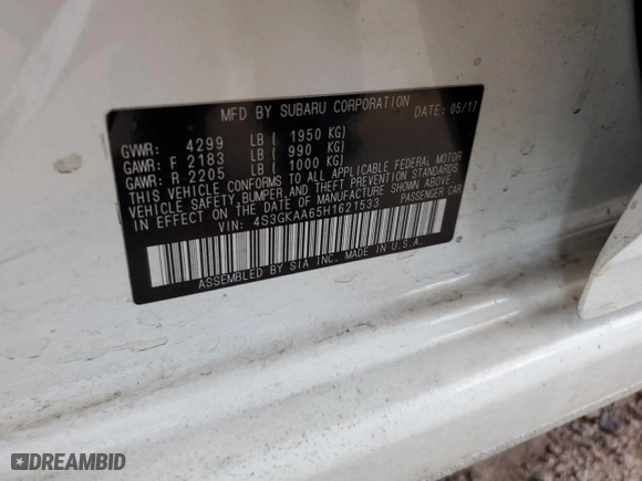 2017 Subaru Impreza with VIN 4S3GKAA65H1621533, listed as a Copart auction lot 71437254 with 104,319 mi miles and Salvage Title. Bid and sale history available at carsss.com. Image 12.