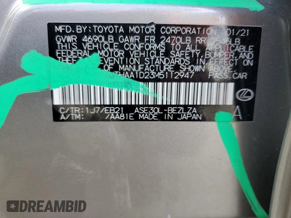 2021 Lexus IS 300 with VIN JTHAA1D23M5112947, listed as a Copart auction lot 56178725 with 60,479 mi miles and Salvage title. Bid and sale history available at DreamBid. Image 13.