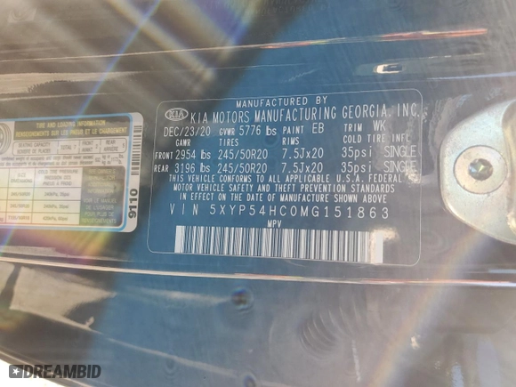 2021 Kia Telluride SX with VIN 5XYP54HC0MG151863, listed as a Copart auction lot 48544685 with 58,799 mi miles and Salvage Title. Bid and sale history available at carsss.com. Image 15.
