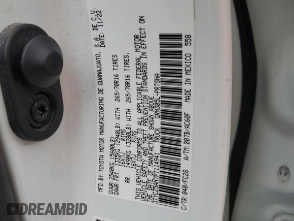 2023 Toyota Tacoma SR с VIN 3TYCZ5AN7PT114941, выставлен на аукционе Copart как лот 60172965 с пробегом 23 116 миль миль и Списание • Salvage title. История ставок и продаж доступна на DreamBid. Изображение 12.