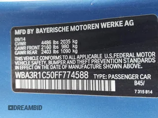 2015 BMW 4 Series 435i with VIN WBA3R1C50FF774588, listed as a IAAI auction lot 42001394 with 96,400 mi miles and . Bid and sale history available at carsss.com. Image 9.