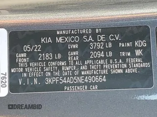 2022 Kia Forte GT-Line with VIN 3KPF54AD5NE490664, listed as a Copart auction lot 49720895 with 36,521 mi miles and Salvage Title. Bid and sale history available at carsss.com. Image 13.