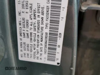 2008 Honda Accord EX-L z VIN 1HGCP26838A038248, wystawiony jako Copart lot #57145655 z przebiegiem 169 468 mil mil oraz Szkoda całkowita • Salvage title. Historia ofert i sprzedaży dostępna na DreamBid. Obrazek 12.