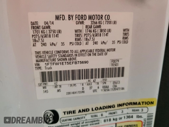2014 Ford F-150 XL with VIN 1FTFW1ET5EFB75690, listed as a Copart auction lot 47824635 with 194,649 mi miles and Salvage Title. Bid and sale history available at carsss.com. Image 13.