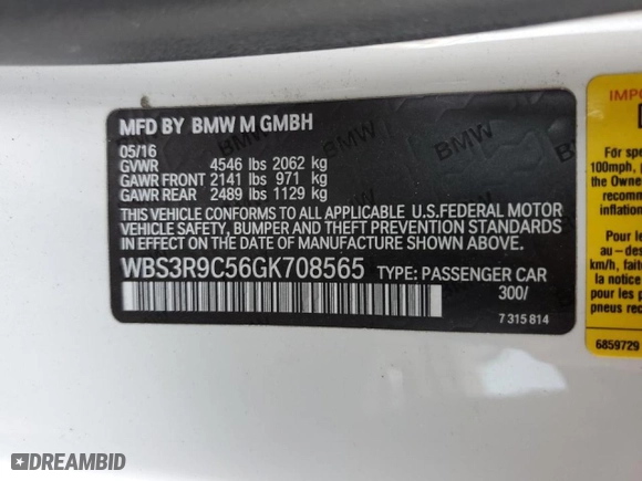 2016 BMW M4 with VIN WBS3R9C56GK708565, listed as a Copart auction lot 45213795 with NaN miles and Salvage Title. Bid and sale history available at carsss.com. Image 14.