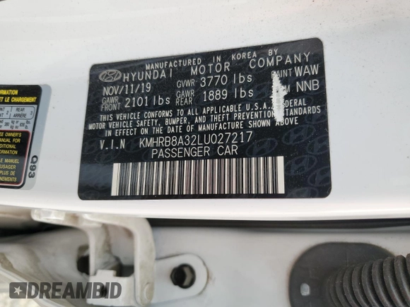 2020 Hyundai Venue SE with VIN KMHRB8A32LU027217, listed as a Copart auction lot 62947424 with 29,436 mi miles and Salvage Title. Bid and sale history available at DreamBid. Image 14.
