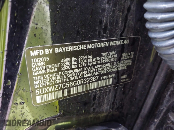 2016 BMW X3 sDrive28i with VIN 5UXWZ7C56G0R32387, listed as a IAAI auction lot 41880079 with 91,113 mi miles and . Bid and sale history available at DreamBid. Image 9.