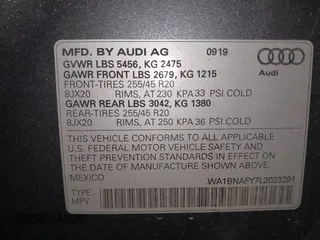 2020 Audi Q5 Premium Plus with VIN WA1BNAFY7L2023291, listed as a IAAI auction lot 41514012 with 61,601 mi miles. Bid and sale history available at carsss.com. Image 9.