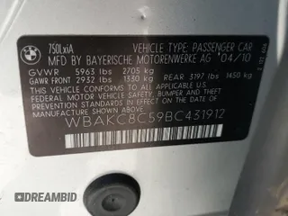 2011 BMW 7 Series 750Li xDrive with VIN WBAKC8C59BC431912, listed as a Copart auction lot 45817685 with 84,465 mi miles and Clean Title. Bid and sale history available at carsss.com. Image 12.