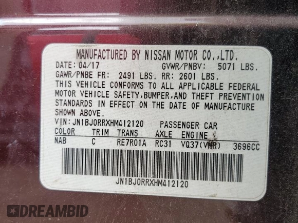 2017 Infiniti QX50 z VIN JN1BJ0RRXHM412120, wystawiony jako Copart lot #59751115 z przebiegiem 96 627 mil mil oraz Szkoda całkowita • Salvage title. Historia ofert i sprzedaży dostępna na DreamBid. Obrazek 13.