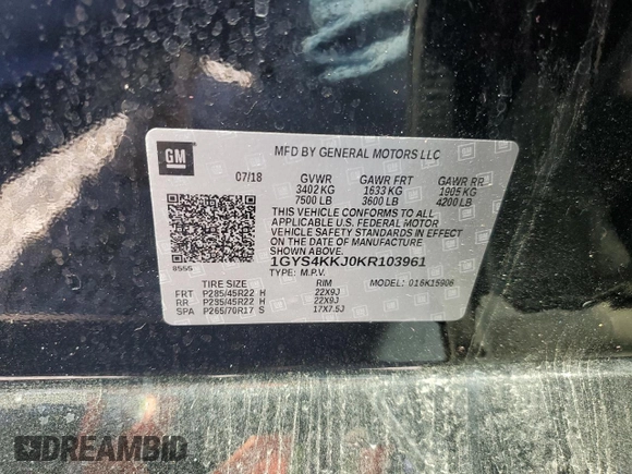 2019 Cadillac Escalade ESV Platinum z VIN 1GYS4KKJ0KR103961, wystawiony jako Copart lot #75540904 z przebiegiem 103 975 mil mil oraz Szkoda całkowita • Salvage title. Historia ofert i sprzedaży dostępna na DreamBid. Obrazek 12.