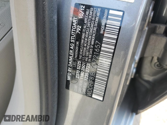2013 Mercedes-Benz E 350 Luxury with VIN WDDHF8JBXDA721657, listed as a Copart auction lot 63260475 with 49,357 mi miles and Salvage title. Bid and sale history available at DreamBid. Image 13.
