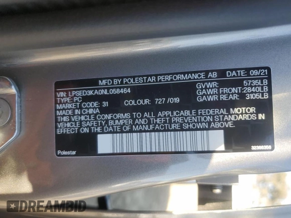 2022 Polestar 2 z VIN LPSED3KA0NL058464, wystawiony jako Copart lot #88552515 z przebiegiem 41 217 mil mil oraz Szkody całkowita. Historia ofert i sprzedaży dostępna na DreamBid. Obrazek 12.