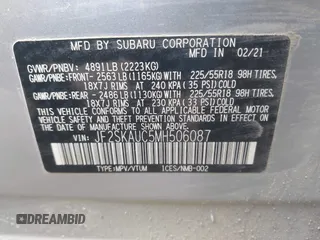 2021 Subaru Forester Limited с VIN JF2SKAUC5MH506087, выставлен на аукционе IAAI как лот 40883049 с пробегом 36 244 миль миль и . История ставок и продаж доступна на DreamBid. Изображение 9.
