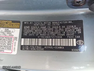 2007 Toyota Camry CE with VIN 4T1BE46K67U515898, listed as a IAAI auction lot 41661251 with 230,972 mi miles. Bid and sale history available at carsss.com. Image 9.