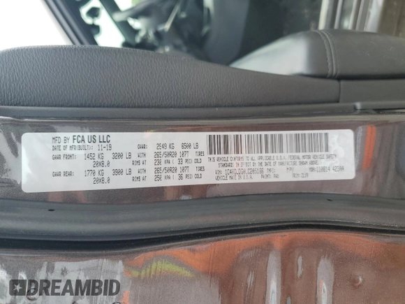 2020 Dodge Durango GT Plus with VIN 1C4RDJDG0LC205166, listed as a Copart auction lot 58362405 with 111,833 mi miles and Salvage title. Bid and sale history available at DreamBid. Image 14.