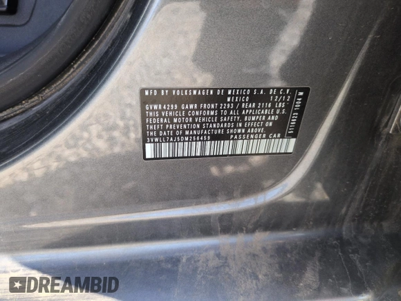 2013 Volkswagen Jetta TDI w/Premium с VIN 3VWLL7AJ5DM256459, выставлен на аукционе Copart как лот 59716405 с пробегом 162 464 миль миль и Списание • Salvage title. История ставок и продаж доступна на DreamBid. Изображение 12.