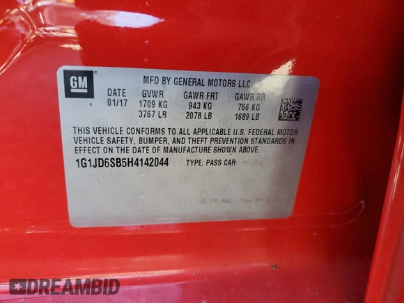 2017 Chevrolet Sonic LT with VIN 1G1JD6SB5H4142044, listed as a Copart auction lot 42549525 with 116,008 mi miles and Salvage Title. Bid and sale history available at carsss.com. Image 13.