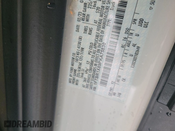 2023 Ford Transit Cargo с VIN 1FTBR1X89PKA75830, выставлен на аукционе IAAI как лот 42907933 с пробегом 17 668 миль миль и . История ставок и продаж доступна на DreamBid. Изображение 6.