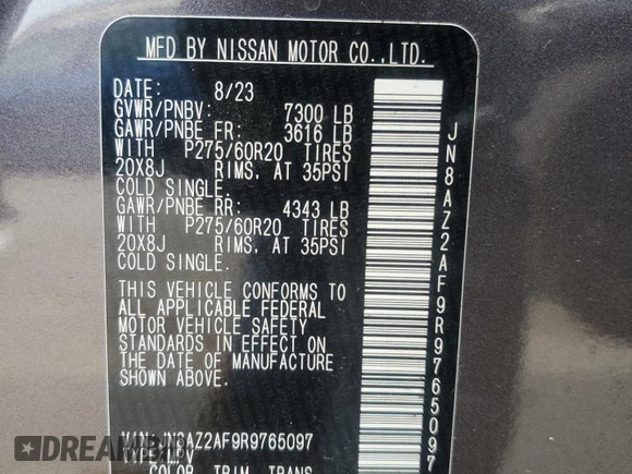 2024 Infiniti QX80 LUXE with VIN JN8AZ2AF9R9765097, listed as a Copart auction lot 70143504 with 15,085 mi miles and Non Repairable. Bid and sale history available at carsss.com. Image 13.