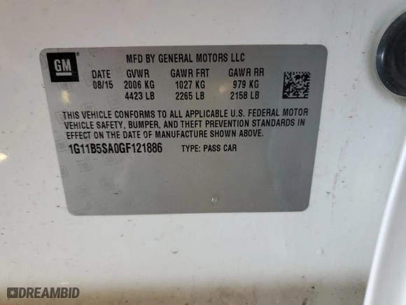 2016 Chevrolet Malibu Limited LS with VIN 1G11B5SA0GF121886, listed as a Copart auction lot 47195635 with 137,394 mi miles and Salvage Title. Bid and sale history available at carsss.com. Image 12.