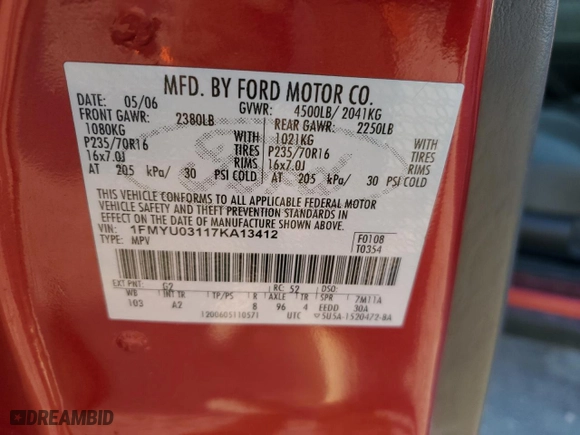 2007 Ford Escape XLT with VIN 1FMYU03117KA13412, listed as a Copart auction lot 49840615 with 120,395 mi miles and Salvage Title. Bid and sale history available at carsss.com. Image 12.