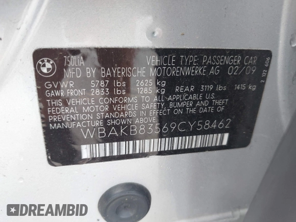 2009 BMW 7 Series 750Li z VIN WBAKB83569CY58462, wystawiony jako IAAI lot #40134644 z przebiegiem Nie podano mil oraz . Historia ofert i sprzedaży dostępna na DreamBid. Obrazek 9.