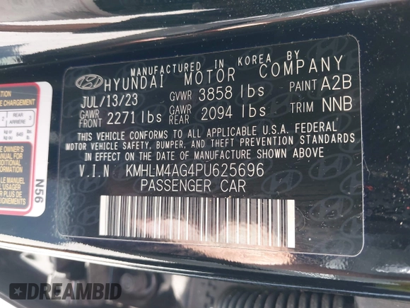 2023 Hyundai Elantra SEL with VIN KMHLM4AG4PU625696, listed as a IAAI auction lot 42076443 with 11,752 mi miles and . Bid and sale history available at DreamBid. Image 9.